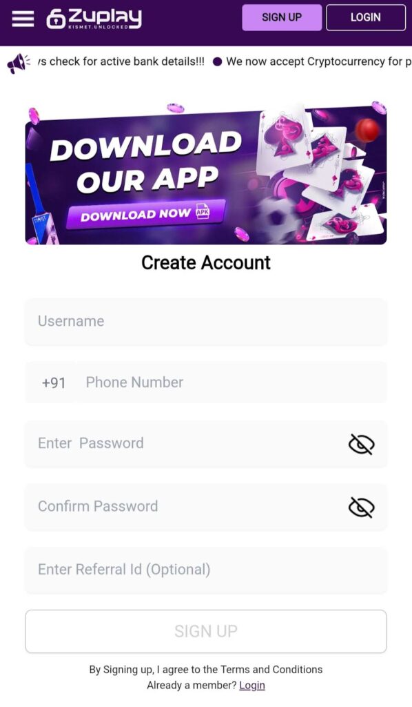 Register on Zuplay
