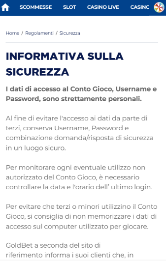 Informativa sulla sicurezza