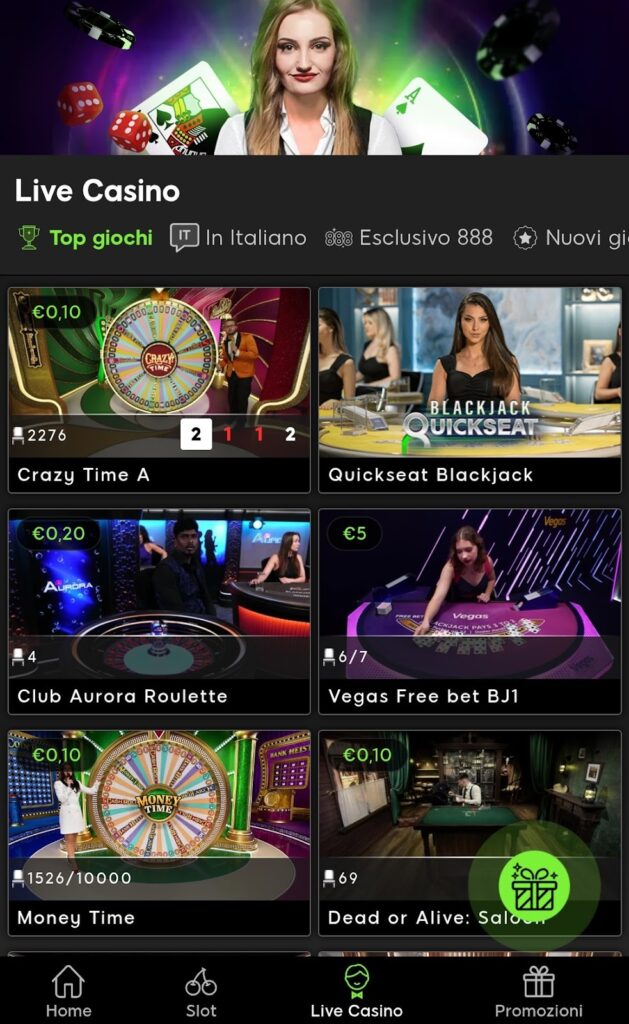 Giochi disponibili su 888Casinò
Live Casinò