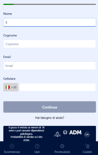 William Hill Inserisci i dati personali