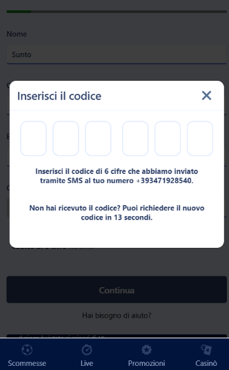 William Hill Ricevi il codice e accetta i termini