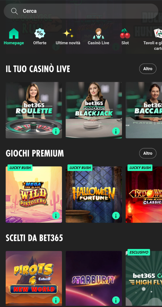 Il casinò e le slot disponibili sull'applicazione di bet365