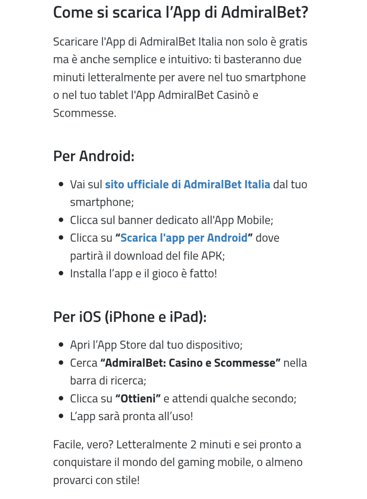 Scaricare app Admiralbet su Android & iOS