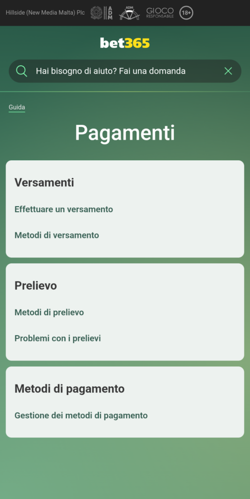 bet365 Depositi, prelievi e metodi di pagamento