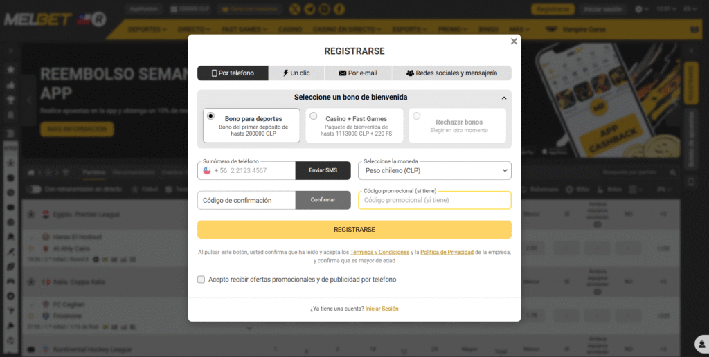 Canjear código promocional MelBet