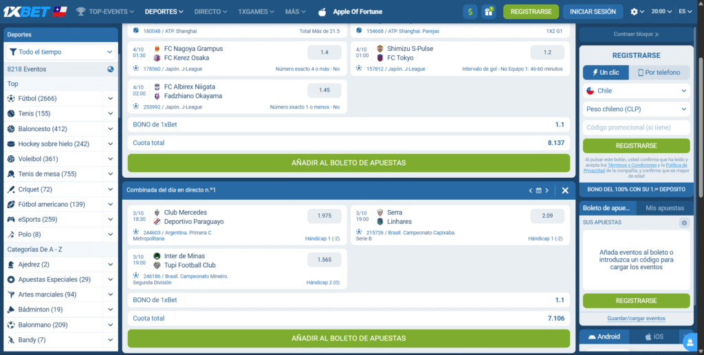 Deportes 1xBet Chile