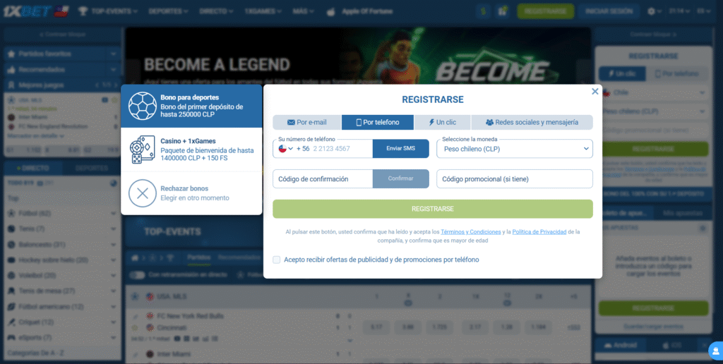 Registro 1xBet Chile