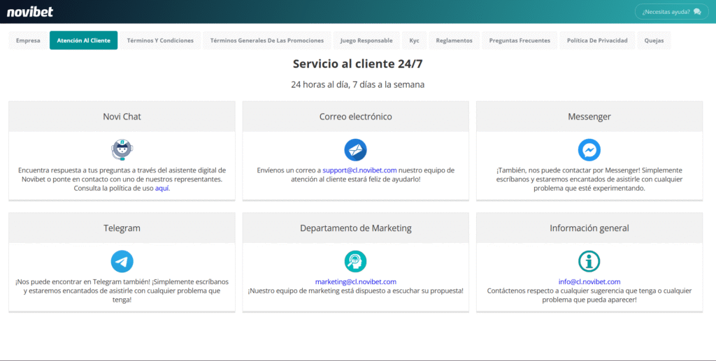 Atención y Soporte Novibet
