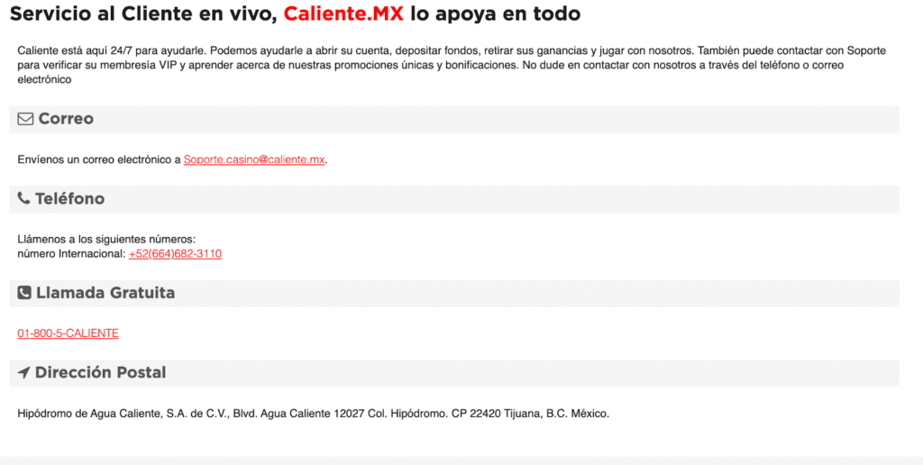 Atención al cliente en Caliente