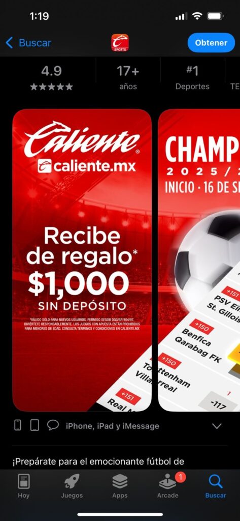 Instalar Caliente app en iOS