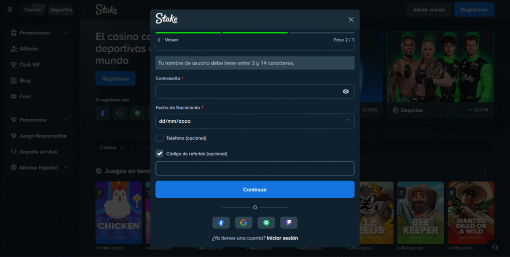 Canjear Código Promocional Stake
