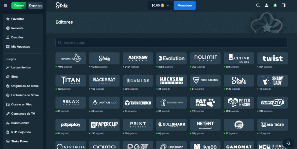 Proveedores de Juegos Stake