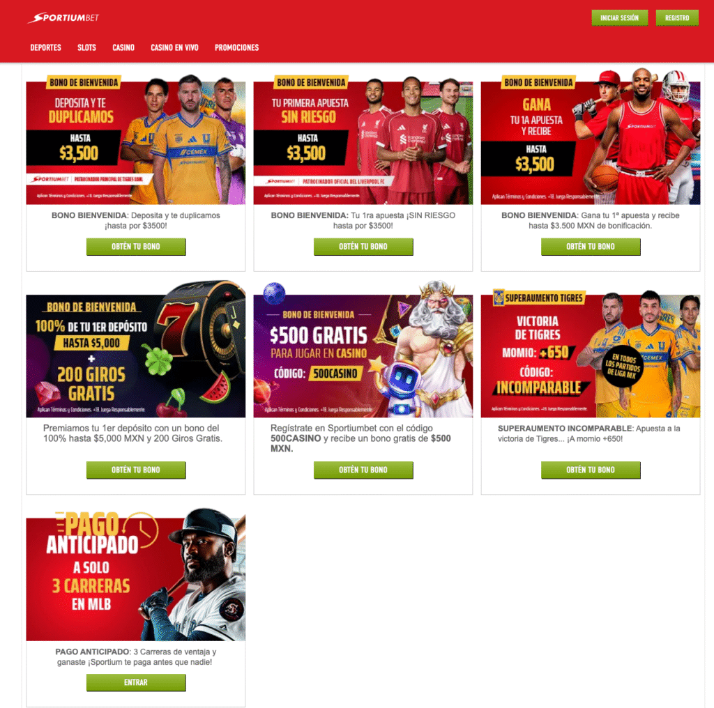 Promociones activas en Sportium México para usuarios frecuentes