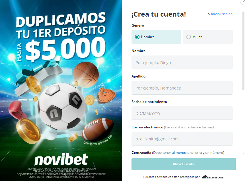 Novibet crea tu conta