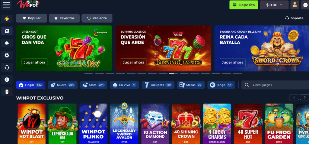 Bono de bienvenida en casino Winpot México