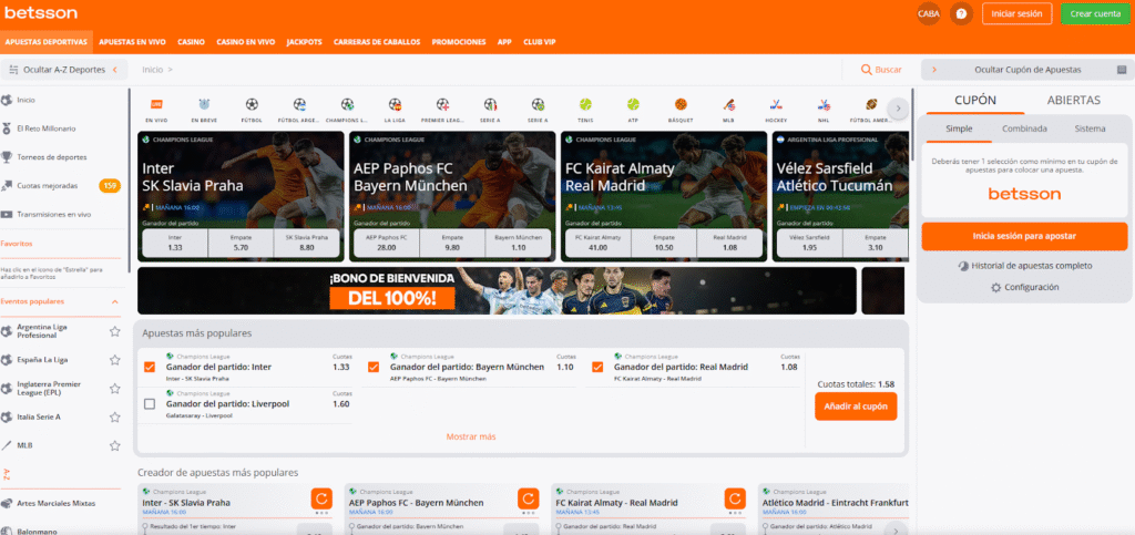 Betsson: cuotas altísimas en ligas europeas