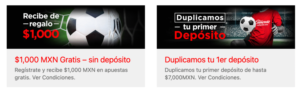 Bono de bienvenida en deportes Caliente México
