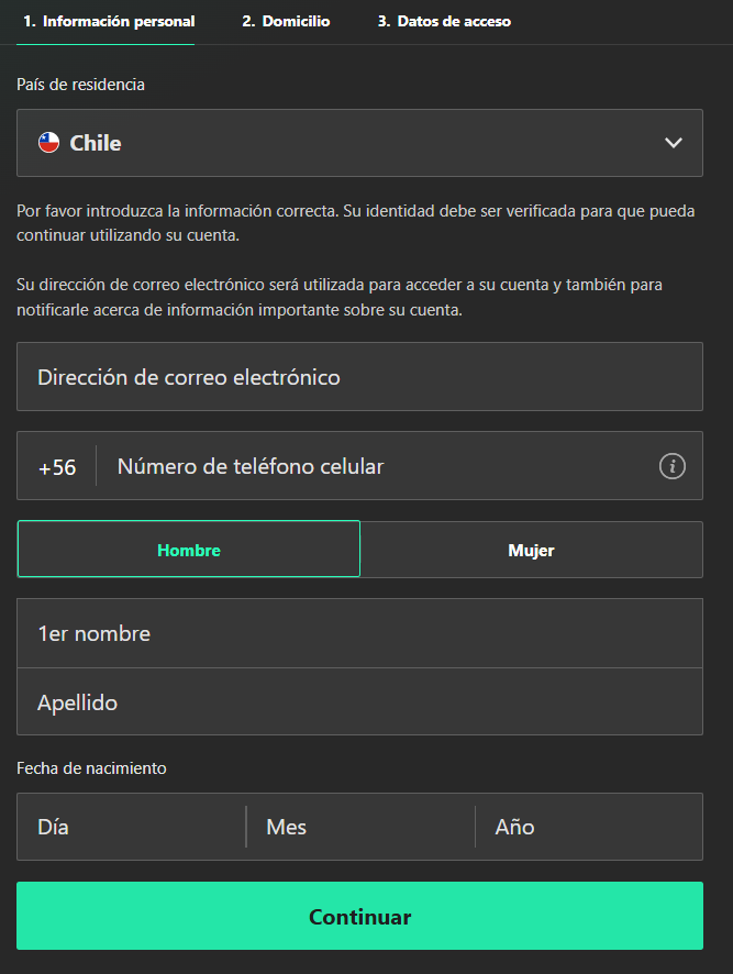 Registro en bet365 Chile desde escritorio