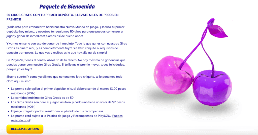 Cuál es el bono de bienvenida de PlayUZU para Casino