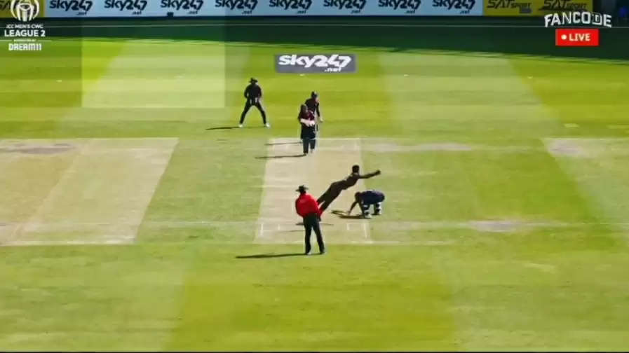 WATCH: UAE’s Basil Hameed takes ridiculous return catch leaping outside the pitch across the non-striker
