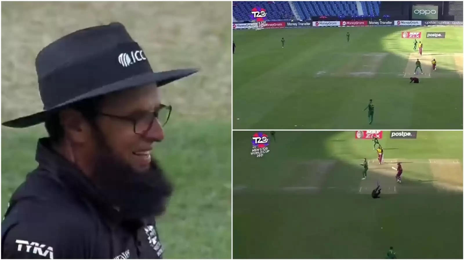 WATCH: Umpire Aleem Dar ducks to avoid being hit by Pollard’s shot, nearly gets hit by throw from other side