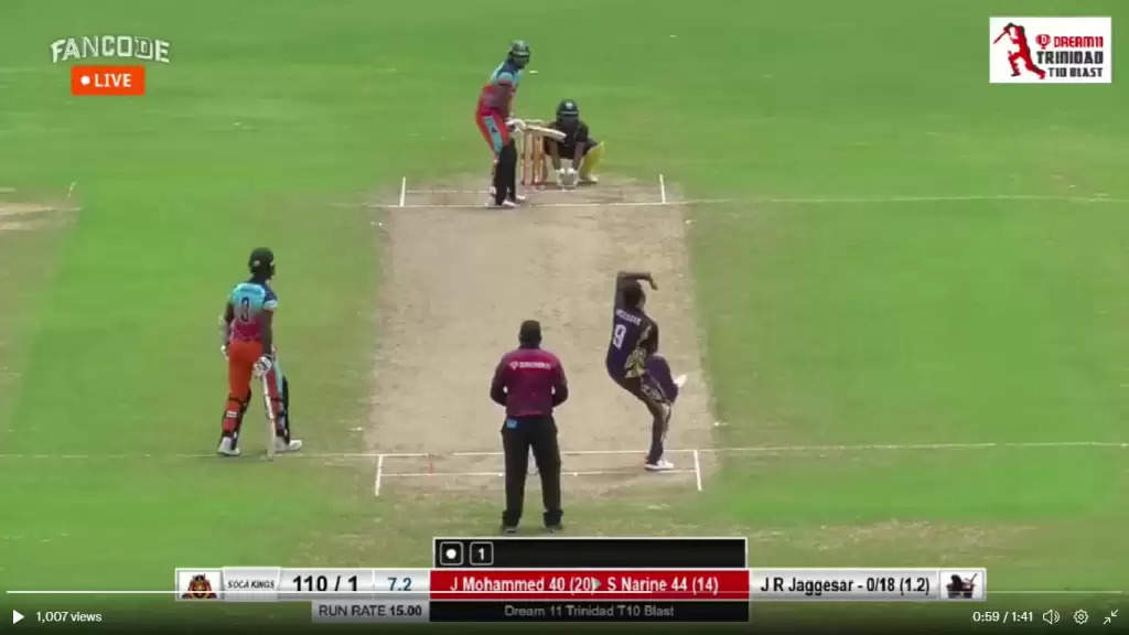 Watch: Sunil Narine blasts 68 not out off 22 balls in Trinidad T10 League