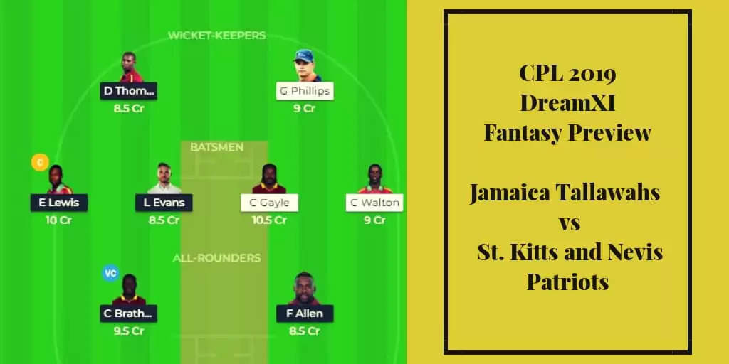 CPL 2019: JAM vs SKN – Dream11 Fantasy Cricket Tips, Playing XI, Pitch Report, Team And Preview