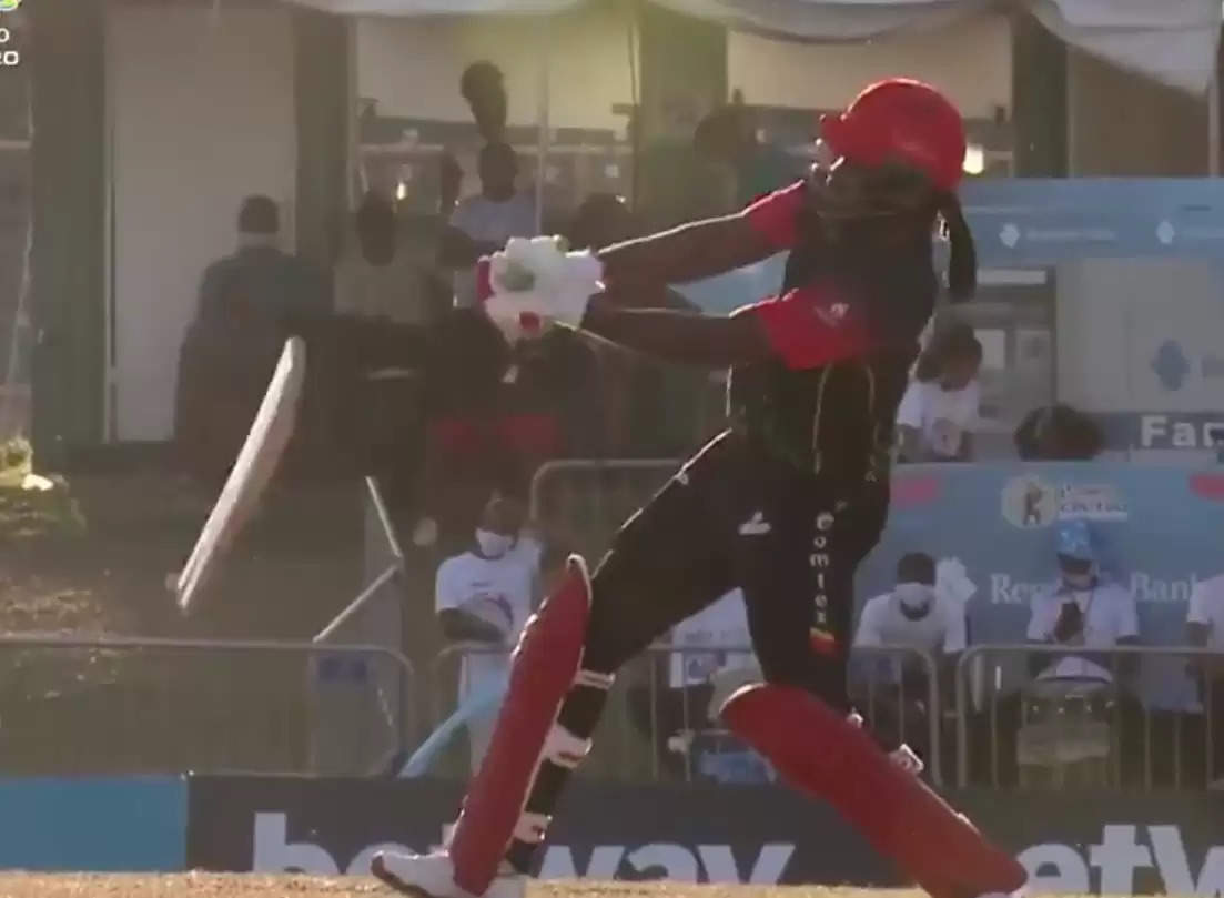 WATCH: Odean Smith breaks Chris Gayle’s bat; Gayle responds with 4, 4, 6, 4