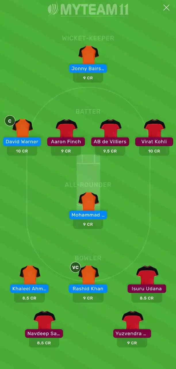 SRH vs RCB MyTeam11 Prediction for IPL 2020: Sunrisers Hyderabad vs Royal Challengers Bangalore MyTeam11 Team, Probable Playing XI, Preview and Fantasy Cricket Tips
