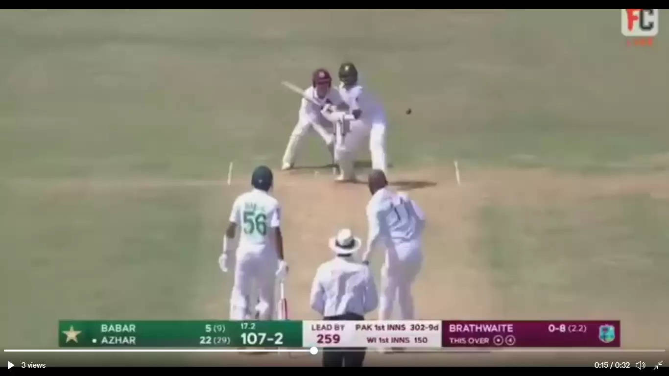 WATCH: Azhar Ali’s horrible dismissal to a loopy slow delivery from Kraigg Brathwaite