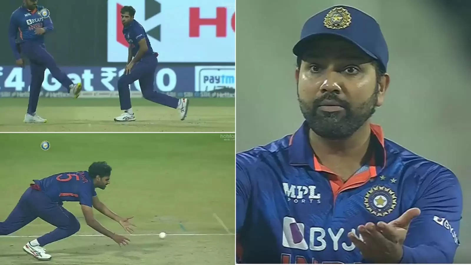 WATCH: Rohit Sharma kicks ball in anger after Bhuvneshwar Kumar drops a ...