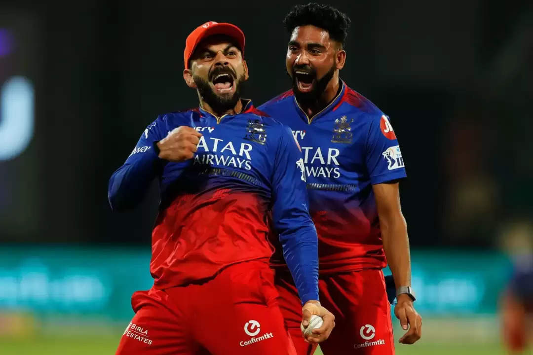 Virat Kohli and Mohammed Siraj celebrate after a wicket during RCB vs CSK match at Bengaluru?width=963&height=541&resizemode=4