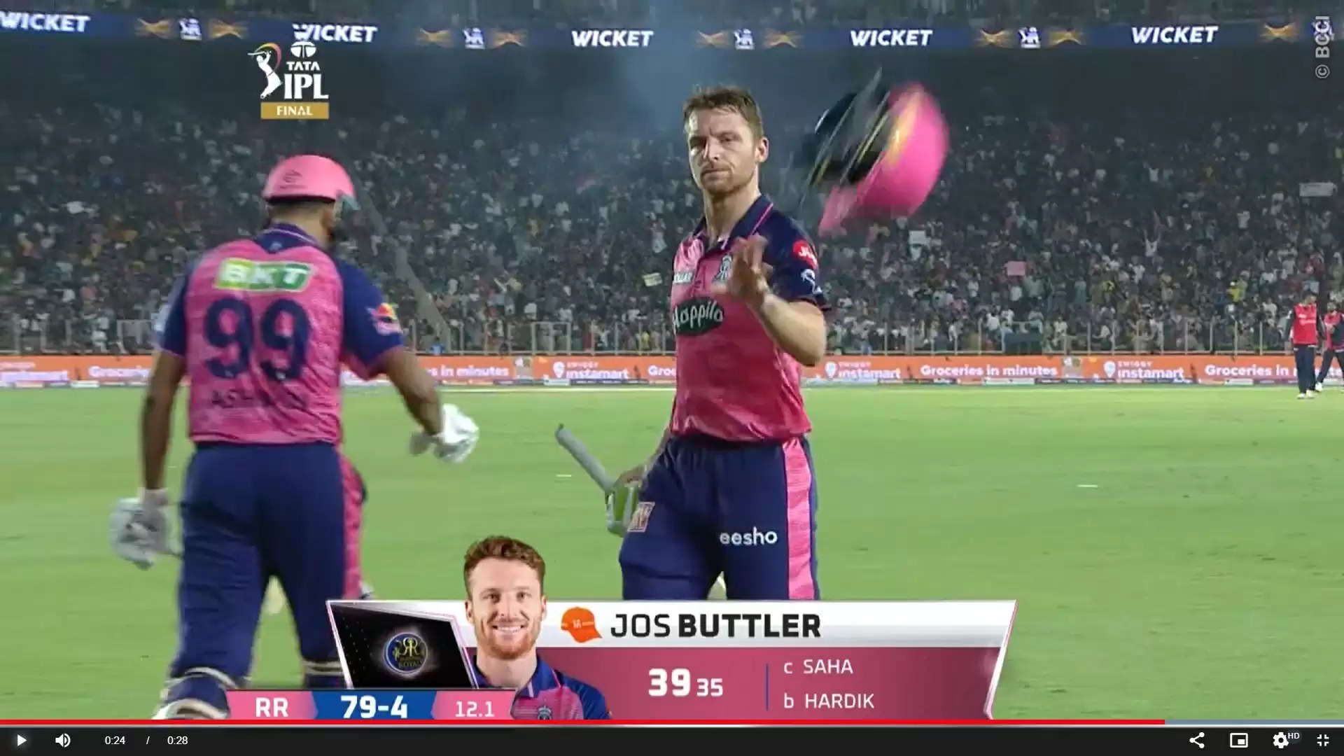 Watch: Jos Buttler throws away helmet and gloves in anger after dismissal  in IPL 2022 final