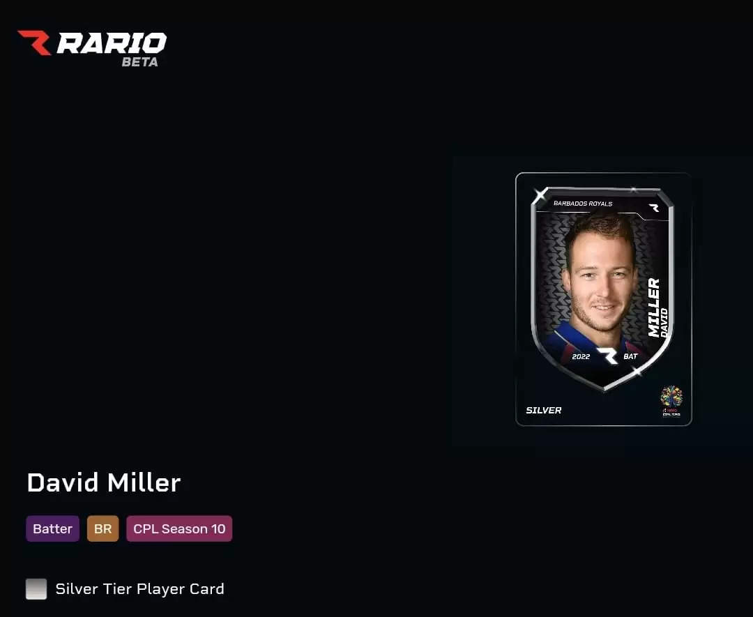 David Miller Silver Card pool CPL 2022 Rario
