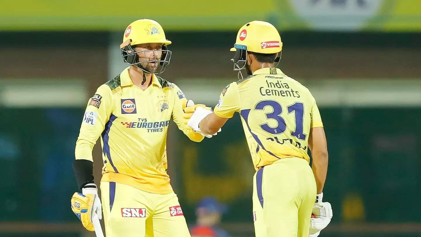 CSK's Ruturaj Gaikwad and Devon Conway in action versus Lucknow Super Giants.