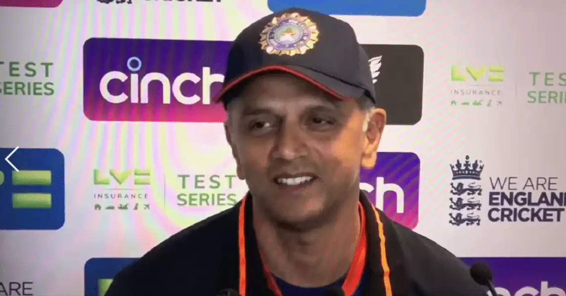 Rahul Dravid with a grin in response to 'BazBall' query.?width=963&height=541&resizemode=4