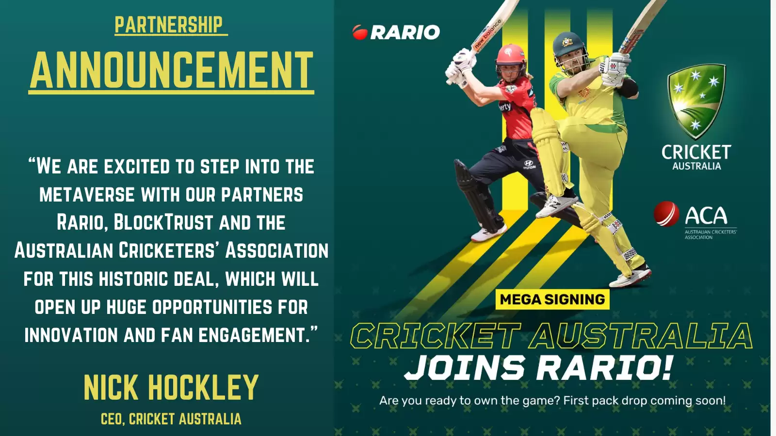 Rario signs historic deal with Cricket Australia and Australian Cricketers’ Association