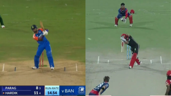 Hardik Pandya replicated a famous shot of Virat Kohli.