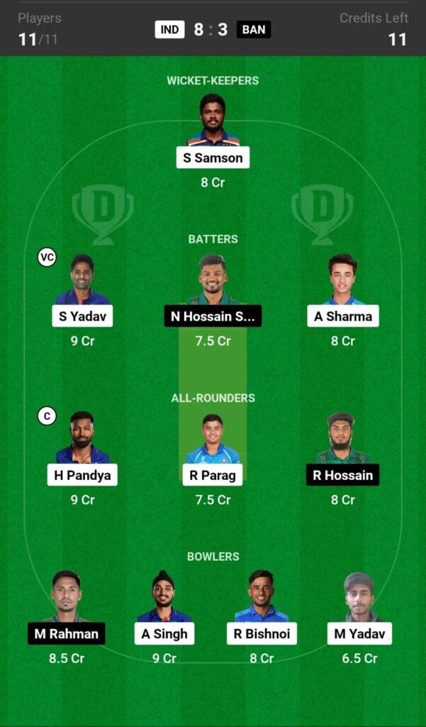 IND vs BAN Dream11 Prediction Small league Team 1st T20I