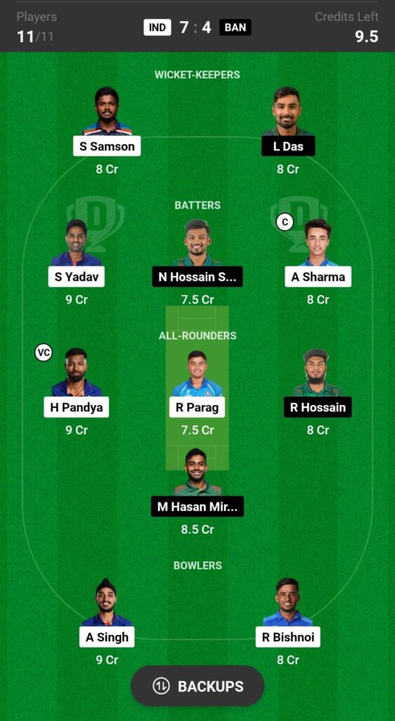 IND vs BAN Dream11 Prediction Grand league Team 1st T20I