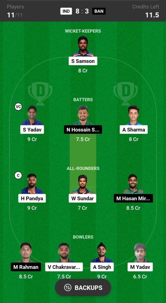 IND vs BAN dream11 Prediction Small League Team 2nd T20I