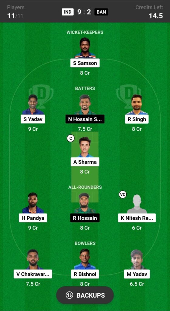 IND vs BAN Dream11 Prediction 3rd T20I Grand League Team