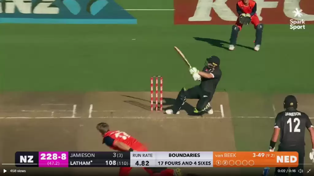 WATCH: Tom Latham’s falling sweep six enroute to 140* to take team out from 32/5 vs Netherlands