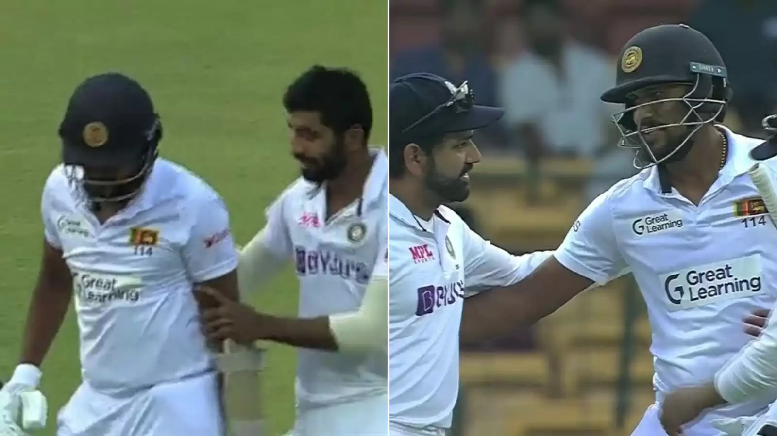 WATCH: Heart-warming scenes as Jasprit Bumrah congratulates Suranga Lakmal on career after cleaning him up