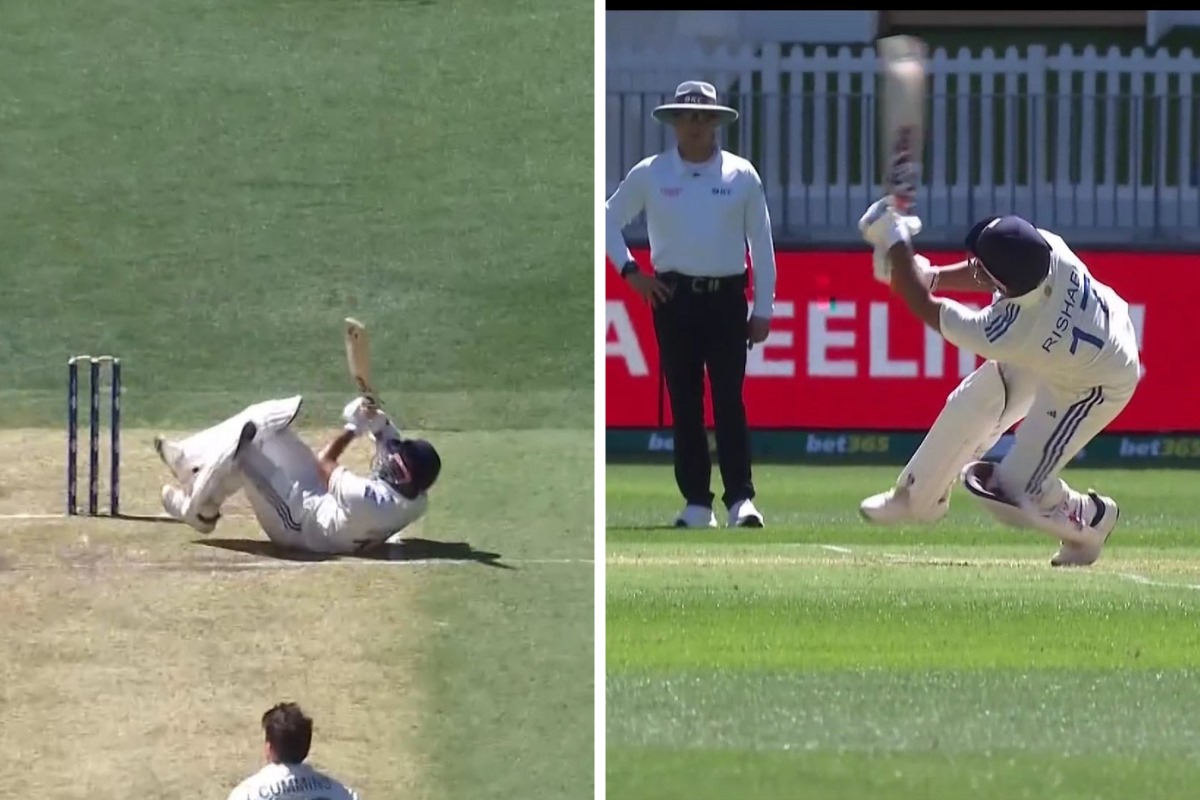 Rishabh Pant Falls Down and Scoops Pat Cummins for Six Over Fine Leg With an Audacious Shot in the Perth Test [WATCH]