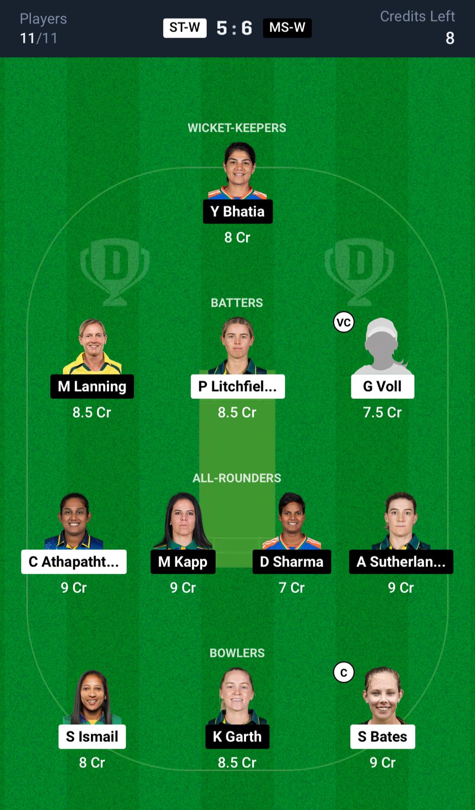 ST-W vs MS-W Dream11 Prediction Grand League Team