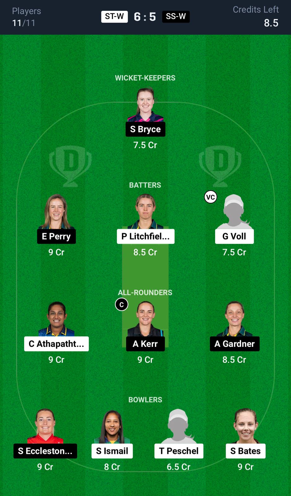 ST-W vs SS-W Dream11 Prediction Grand League Team