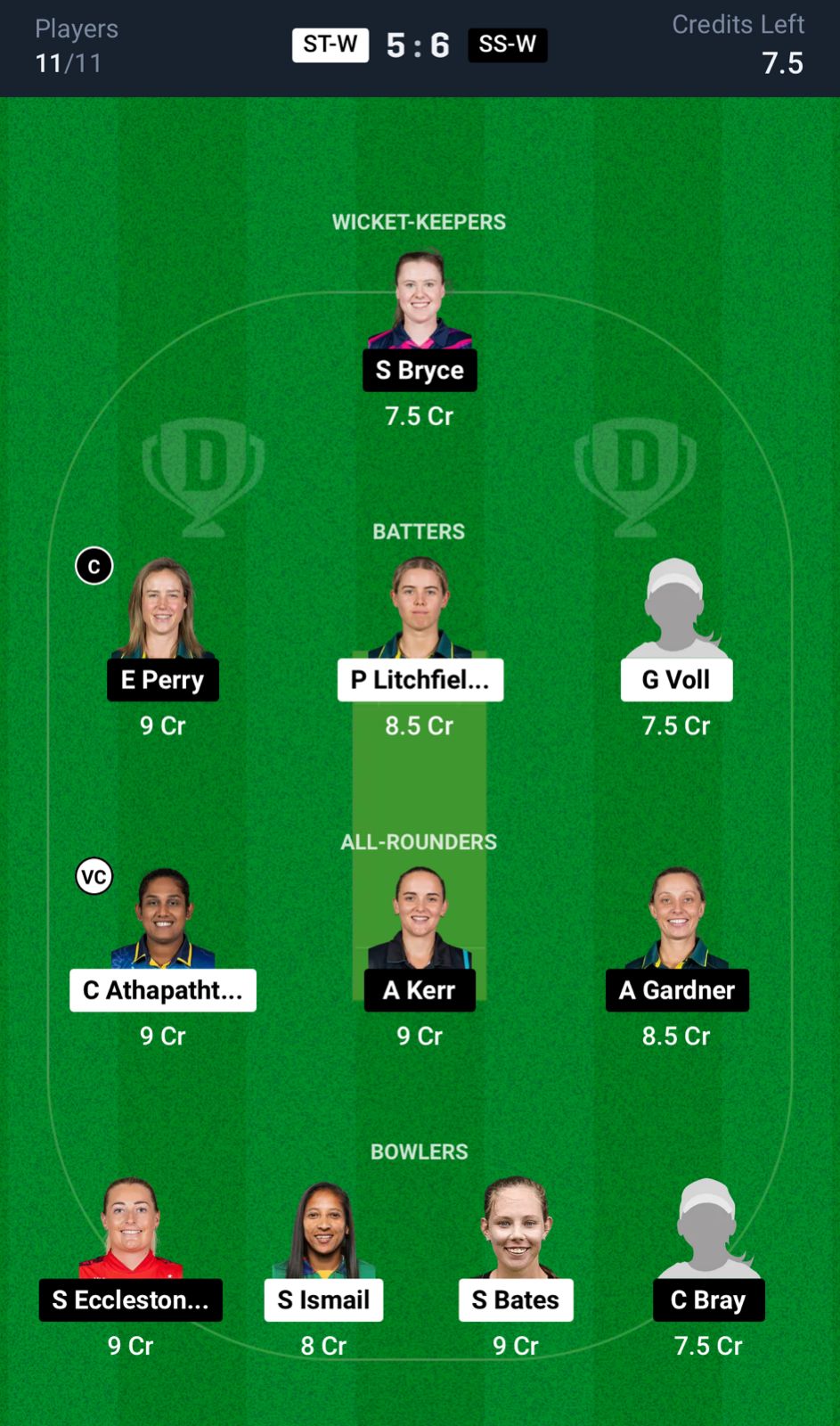 ST-W vs SS-W Dream11 Prediction Small League Team