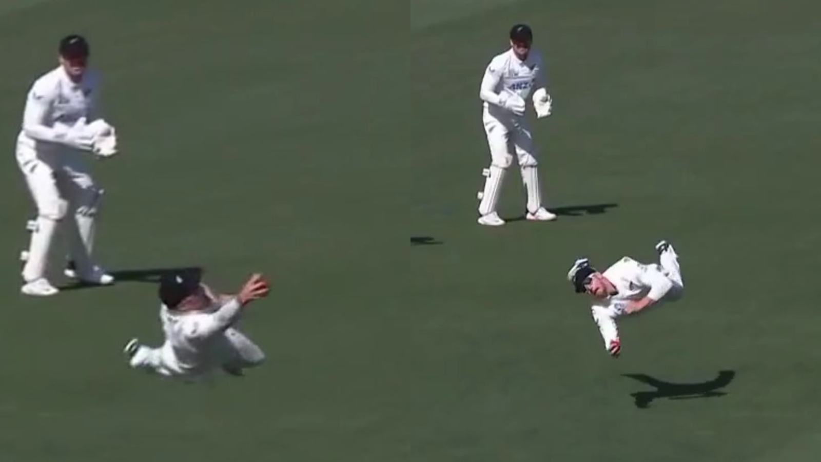 Glenn Phillips took a magnificent diving catch at the gully region to send back Ollie Pope on the second delivery of the 53rd over.