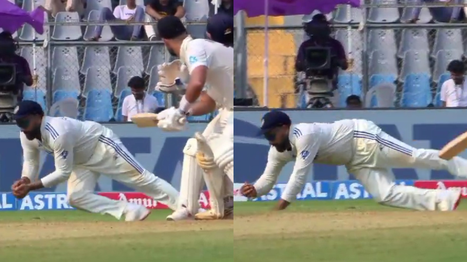 Rohit Sharma took a fine low catch against New Zealand.